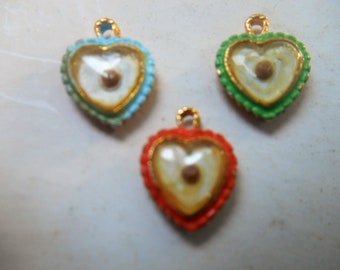 Enamel Mustard Seed Vintage Heart Gold Tone Charm in  Orang, Baby Blue or Green