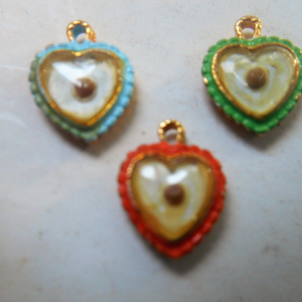 Enamel Mustard Seed Vintage Heart Gold Tone Charm in  Orang, Baby Blue or Green
