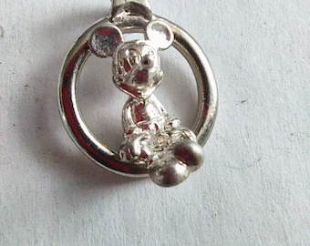 Vintage Disney Mickey Mouse Pendant Charm Silver Plated #TTT 17