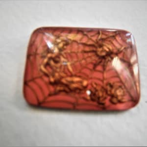 Vintage German Glass Reverse Intaglio Pink and Gold Cabochon - Woman and Spider - Arachne - Athena - 28x 22 mm   #KKK6