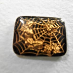 Vintage German Glass Reverse Intaglio Black and Gold Cabochon - Woman and Spider - Arachne - Athena - 28x 22 mm   #KKK6