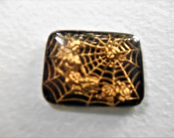 Vintage German Glass Reverse Intaglio Black and Gold Cabochon  Woman and Spider Arachne Athena  28x 22 mm   #KKK6