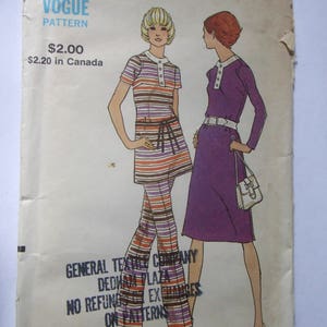 Vintage Vogue pattern #8024 A Line Top/Tunic, Pants and Dress, size 10, 1970s RARE