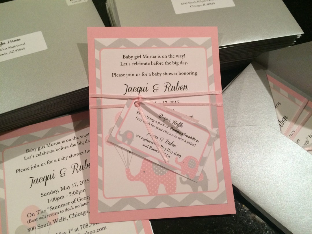 Chevron Gray and White Elephant Baby Shower Invites Etsy