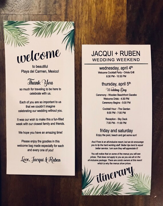 Destination Wedding Itinerary Wedding Timeline Wedding Thank Etsy