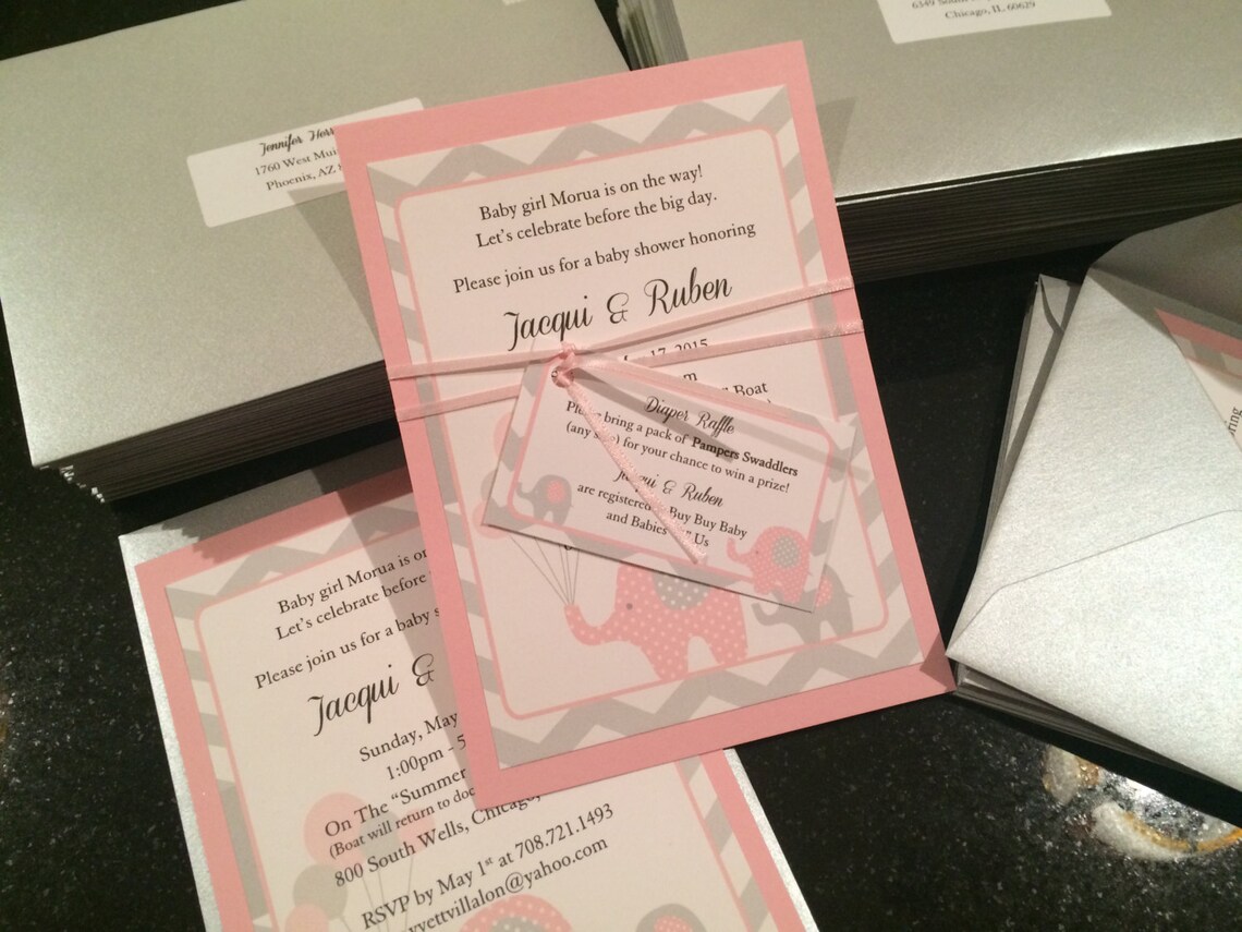 Chevron Gray and White Elephant Baby Shower Invites Etsy