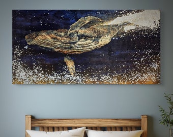 Humpback Whale Art, Coastal Nautical Decor, Carved Wood Reproduction