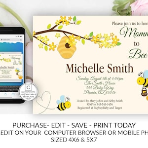 Bee Baby Shower Invitation Editable Printable Online Electronic Bee Baby Shower Template DIY Baby Shower Invite Cheap Gender Neutral Edit image 1
