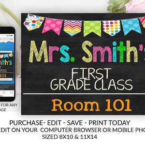 Teacher Door Sign Template, Teacher Name Sign, Classroom Decor, Editable, Teacher Sign, Personalized Teacher Sign, Sign, Classroom Sign, DIY