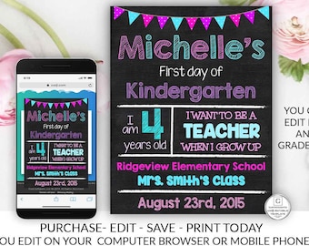 First Day of School Sign, Printable Back To School Sign, First Day of School Chalkboard Sign, Kindergarten Sign, Chalkboard Sign, First Day