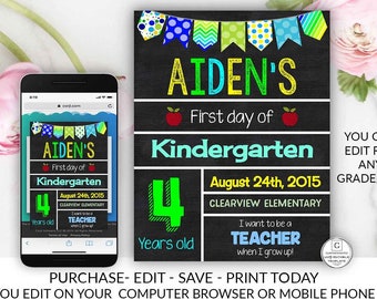 First Day of School Sign, Printable Back To School Sign, First Day of School Chalkboard Sign, Kindergarten Sign, Chalkboard Sign, First Day