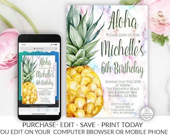 Cheap Invitations Pineapple Birthday Party Invitation Tropical Fruit Template Line Diy Cheap Electronic School Invitations Summer