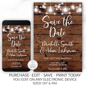 Rustieke Save-The-Dates, afdrukbare rustieke Save the Date-sjabloon, Save the Date, rustieke bruiloft, boerderij, afdrukbare Save the Date-sjabloon