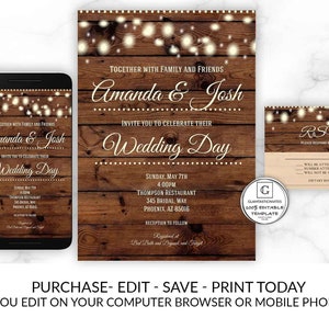 Rustic Wedding Invitation TEMPLATE, Country Wedding Invitation, INSTANT Download, wedding invitation suite, Wedding Invitation Template, DIY