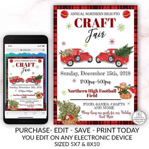 Holiday Craft Fair Flyer, Christmas Market Flyer, PTO, PTA, Holiday Fundraiser, Christmas Flyer, Holiday Event Flyer, Invitation, Christmas