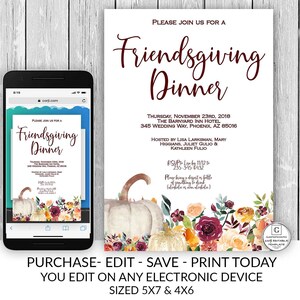 Friendsgiving Invitation, Thanksgiving Invitation, Dinner Party Invitation, Friendsgiving Printable, Online Invitation, Smartphone Invite