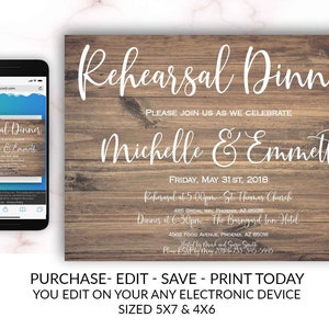 Wedding Rehearsal Invitation, Rustic Rehearsal Dinner Invitation,Rehearsal Template, Instant Download, Editable, Printable, Rehearsal Invite
