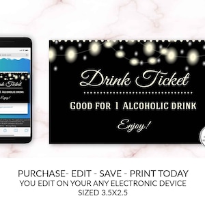 Drink Ticket Country Western Drink Ticket Template Editable Printable Online Electronic Cheap DIY Open Bar Drink Ticket Cheers Card Company