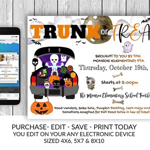 Trunk or Treat Fall Festival Flyer Block Party Invitation Church Festival Fall Harvest PTO PTA School Event Flyer Halloween Invite Community