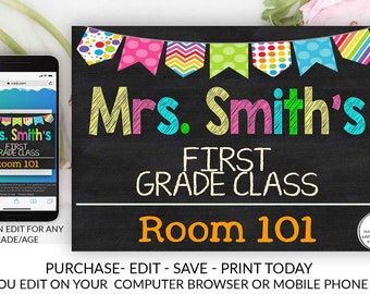 Teacher Door Sign Template, Teacher Name Sign, Classroom Decor, Editable, Teacher Sign, Personalized Teacher Sign, Sign, Classroom Sign, DIY