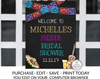 Fiesta Mexican Themed Bridal Shower Welcome Sign Editable Printable Chalkboard Bridal Shower Welcome Template DIY Bridal Shower You Edit