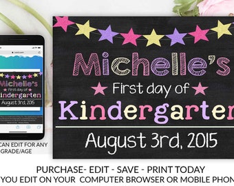 Back to School sign, First day of school sign, 1st day of School Chalkboard, Back to School printable, Kindergarten poster EDITABLE, DIY