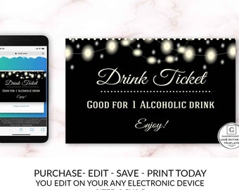 Drink Ticket Country Western Drink Ticket Template Editable Printable Online Electronic Cheap DIY Open Bar Drink Ticket Cheers Card Company