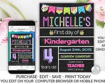 First Day of School Sign, Printable Back To School Sign, First Day of School Chalkboard Sign, Kindergarten Sign, Chalkboard Sign, First Day