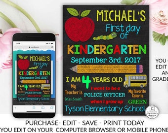 Back to School sign, First day of school sign, 1st day of school chalkboard, Back to School printable, kindergarten poster grade school sign