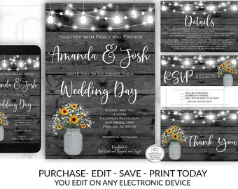 Rustic Wedding Invitation Printable, Country Wedding Invitation, Digital file, Printable, wedding invitation suite, Instant Download, DIY