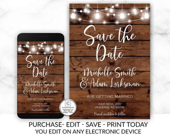 Rustic Save-The-Dates, Printable Rustic Save the Date Template, Save the Date, Rustic Wedding, Farmhouse, Printable Save the Date Template