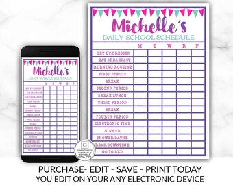 Printable Daily Homeschool Schedule, Editable School Chart, Personalizable Activity Schedule, Routine Chart, Chore Chart, Teacher Schedule