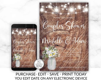 Daisy Couples Shower Invitation Country Couples Shower Invite Editable Printable Electronic Rustic Online DIY Cheap Wedding Shower Invite