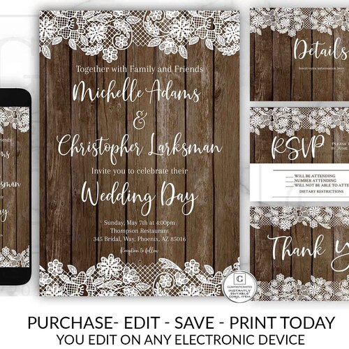 Rustic Wedding Invitation Template Rustic Country Wedding - Etsy