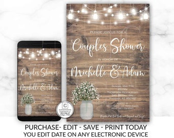 Rustic Couples Shower Invitation Country Couples Shower Invite Editable Printable Electronic Western Online DIY Cheap Wedding Shower Invite