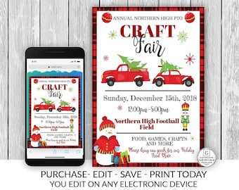 Holiday Craft Fair Flyer, Christmas Market Flyer, PTO, PTA, Holiday Fundraiser, Christmas Flyer, Holiday Event Flyer, Invitation, Christmas