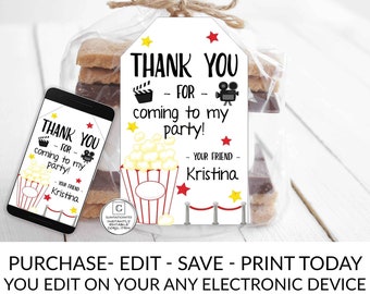 Printable Movie Night Favor Tags Movie Night Thank You Tags - Etsy
