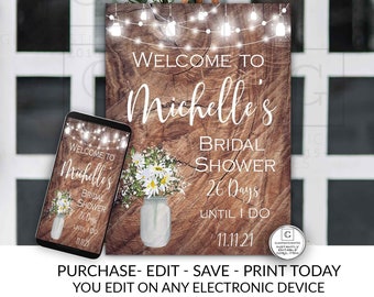 Rustic Bridal Shower Welcome Sign, Country Bridal Shower Sign, Welcome Sign Template, Instant Download, Downloadable Sign, You Edit Now