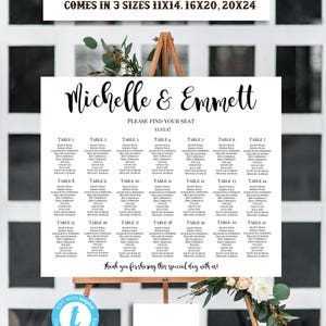 Wedding Seating Chart Template, Personalized Wedding Seating Chart, Script Wedding Seating Chart, YOU EDIT, Seating Chart Template, Template image 1