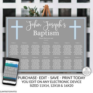 Editable Baptism Seating Chart, Religious Seating Chart Template, Find Your Seat, Boy Baptism, Baptism Printable, Instant Download, Cross