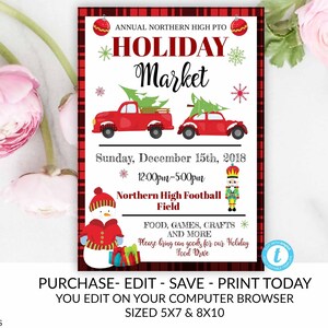 Holiday Market Flyer, Christmas Market Flyer, PTO, PTA, Holiday Fundraiser, Christmas Flyer, Holiday Event Flyer, Invitation, Christmas, DIY