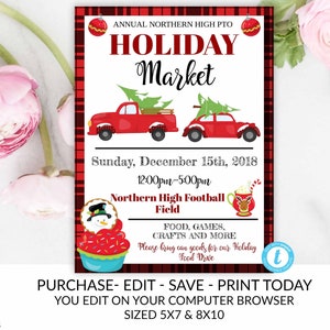 Holiday Market Flyer, Christmas Market Flyer, PTO, PTA, Holiday Fundraiser, Christmas Flyer, Holiday Event Flyer, Invitation, Christmas, DIY