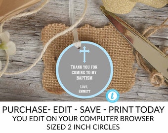 Baptism Thank You Tags, Christening Thank You Tags, Boy Baptism Tag, You Edit, Template Thank You Tags, Baptism Thank You Template, Template