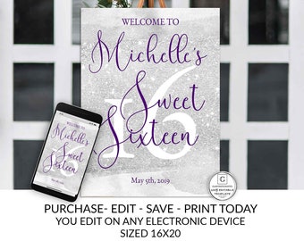 20x30 Inches Sweet Sixteen Welcome Sign Photo Sweet 16 - Etsy