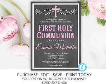First Communion Invitation Girl, Girl First Communion Invitation, First Communion Invitation Template, First Communion, INSTANT DOWNLOAD