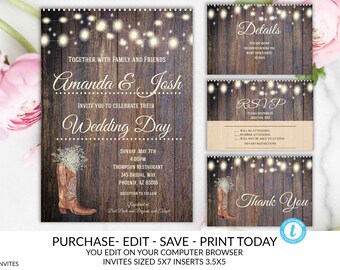country wedding invitation etsy