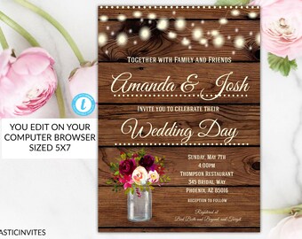 rustic wedding invitation template etsy