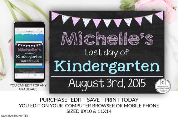 Last Day of School Sign Chalkboard Template, Instant Download, Last day of, Kindergarten, Any Grade, You Edit, DIY Last day of School Sign Il_570xn