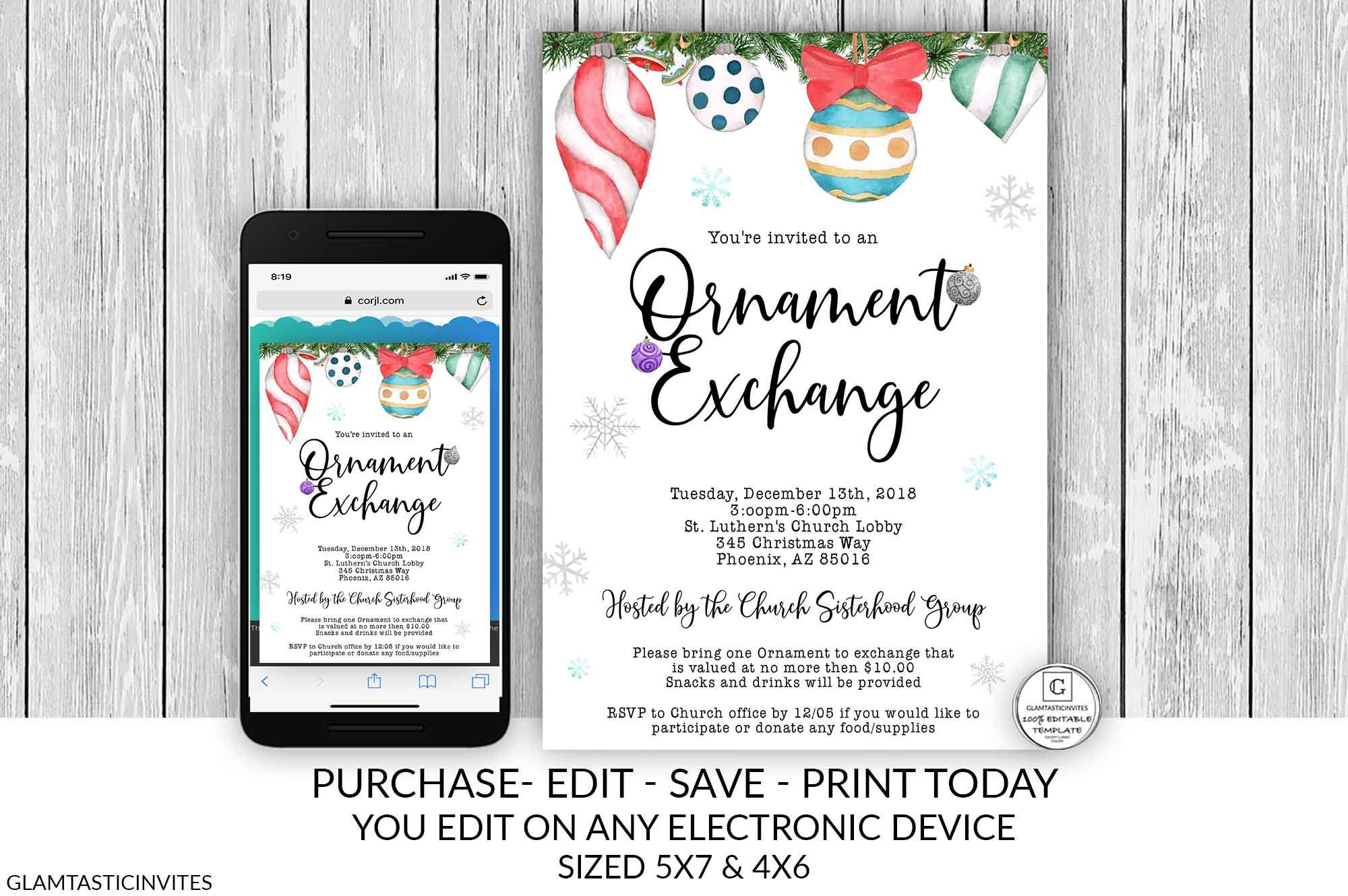 Printable Ornament Exchange Party Invitation Editable - Etsy