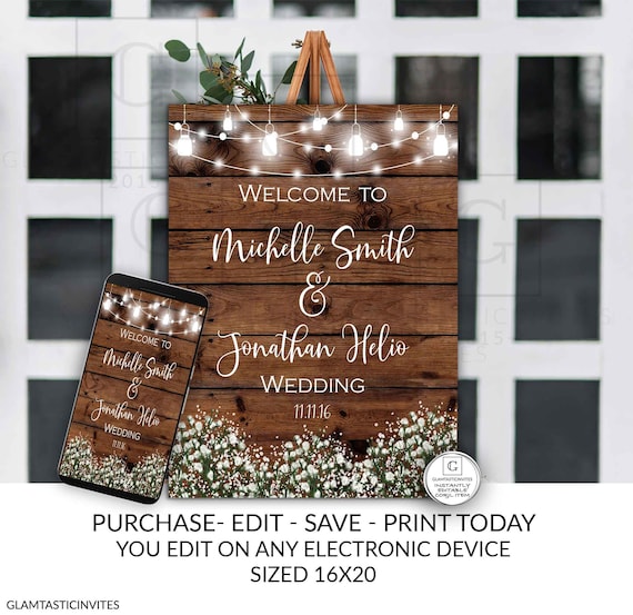 Rustic Wedding Welcome Sign Printable, Rustic Wedding Sign, Shower Sign ...